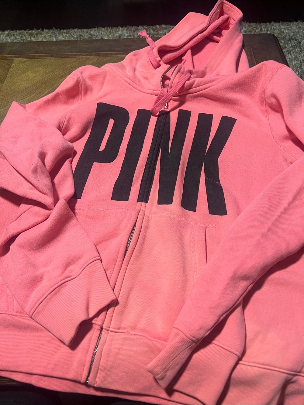 VS Pink PINK Bold Logo Zip-Up Hoodie in Coral Pink